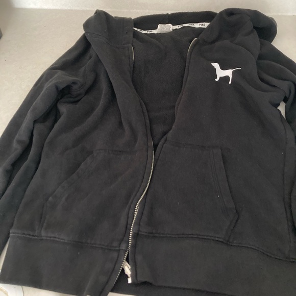 Victoria’s Secret PINK small black zip up jacket with leopard logo - Picture 2 of 3